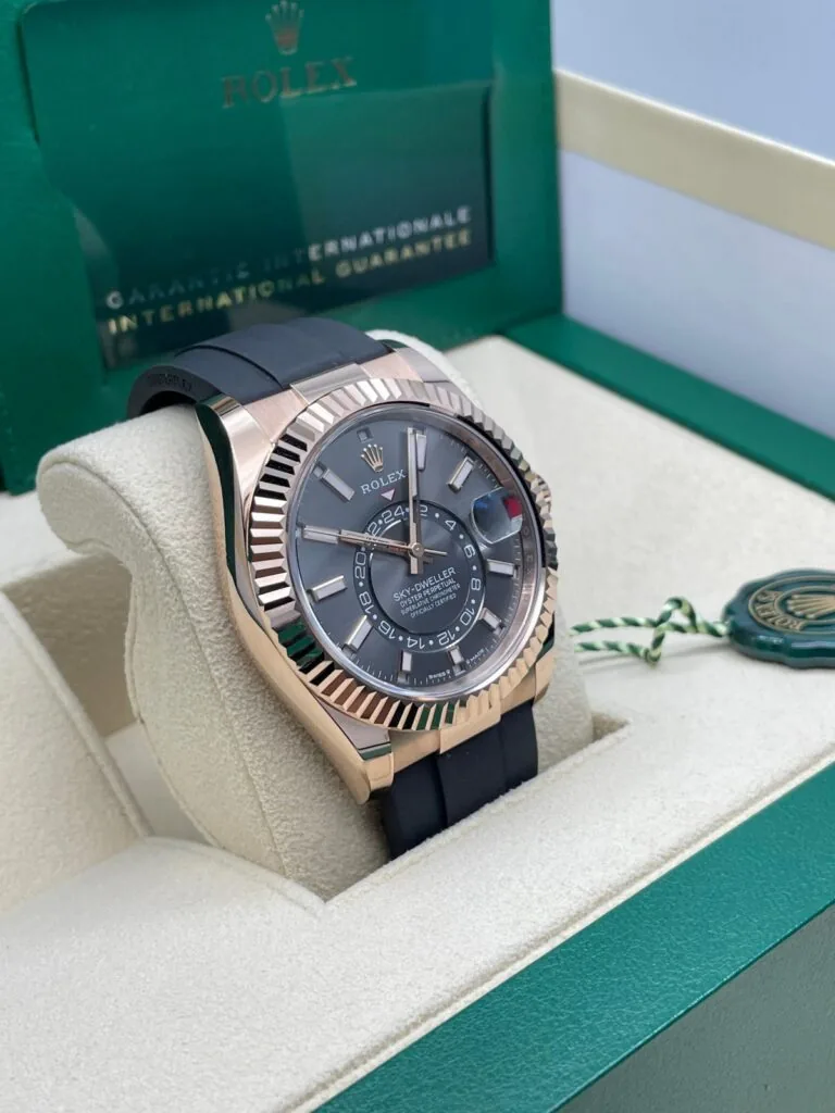 RLX Sky-Dweller 42mm Rose Gold Slate Dial Oysterflex - 336235
