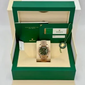 RLX Day-Date "President" 36mm Everose Gold Olive Green Roman Dial 128235
