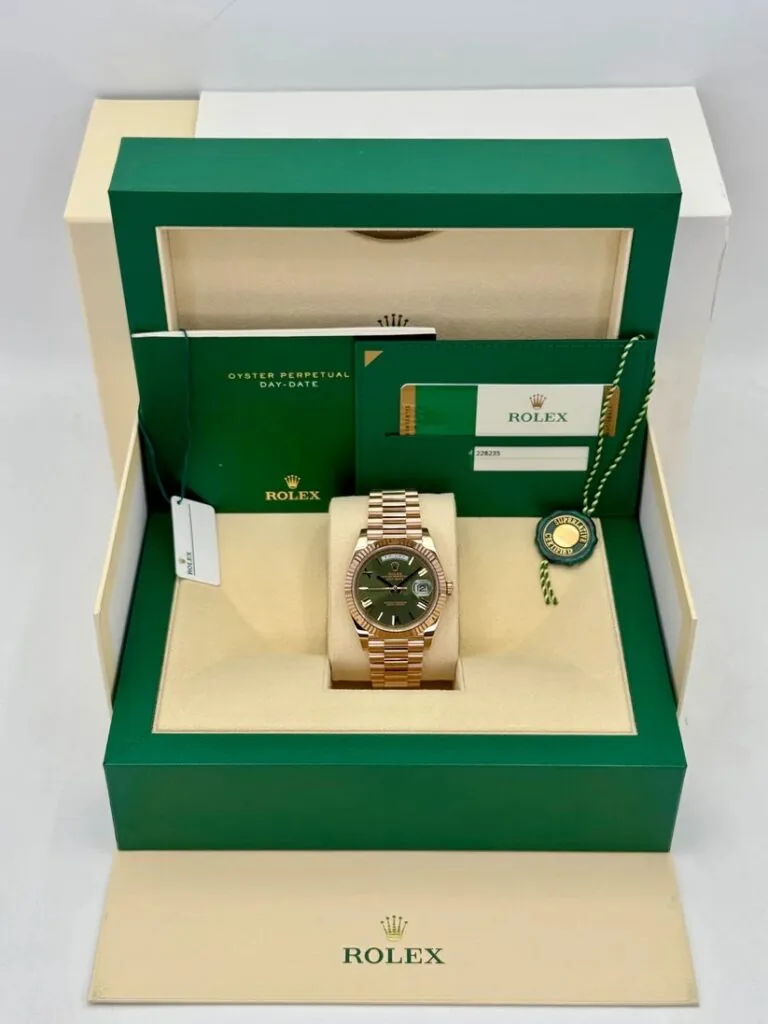 RLX Day-Date "President" 36mm Everose Gold Olive Green Roman Dial 128235