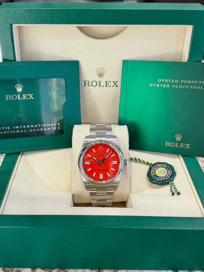 RLX Oyster Perpetual 36mm 126000-0007 Coral Red Dial Steel Watch