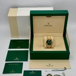 RLX Day-Date "President" 40mm Yellow Gold Green Roman "Money" Dial - 228238