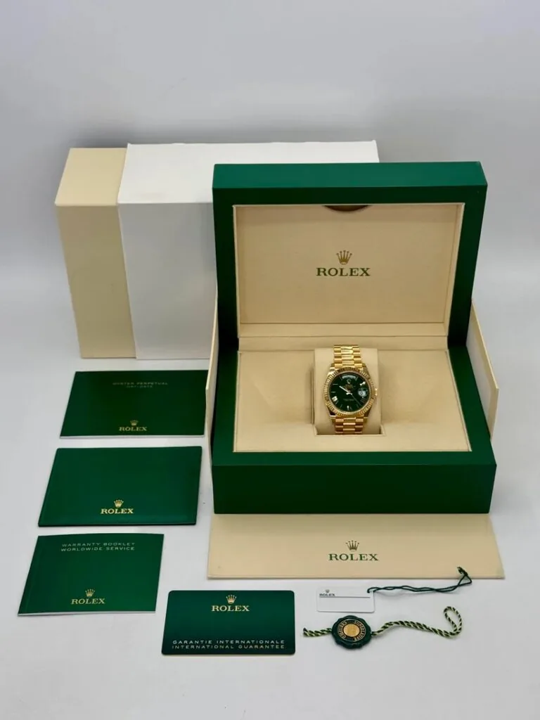 RLX Day-Date "President" 40mm Yellow Gold Green Roman "Money" Dial - 228238