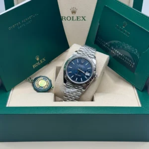 RLX Datejust 41mm Blue Fluted Motif Index Dial Jubilee Bracelet Watch - 126334