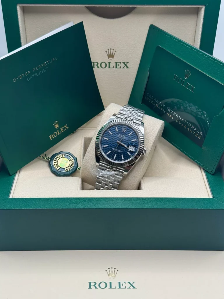 RLX Datejust 41mm Blue Fluted Motif Index Dial Jubilee Bracelet Watch - 126334