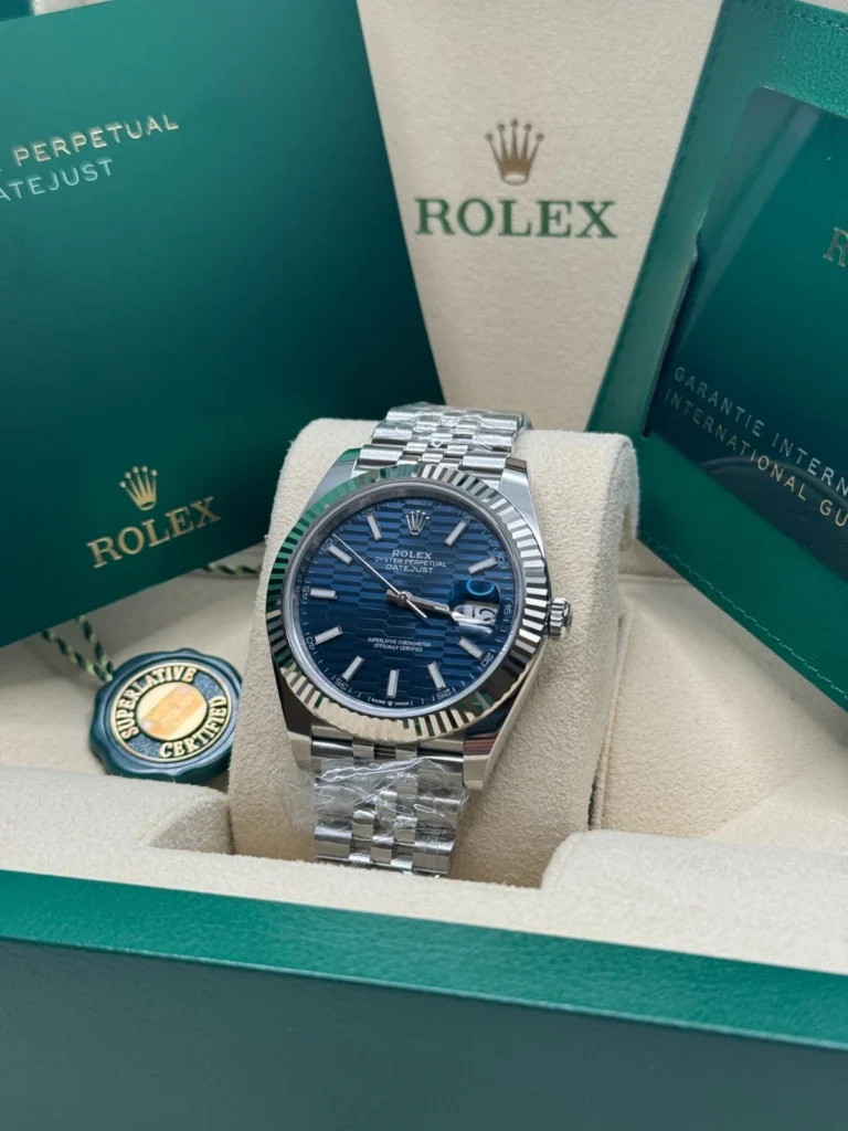 RLX Datejust 41mm Blue Fluted Motif Index Dial Jubilee Bracelet Watch - 126334