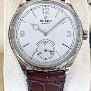 Rolex 1908 White Gold White Dial Brown Alligator Strap - 52509-0006