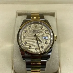 RLX Datejust 36mm 126203 Golden Palm Dial Domed Bezel Oyster Bracelet