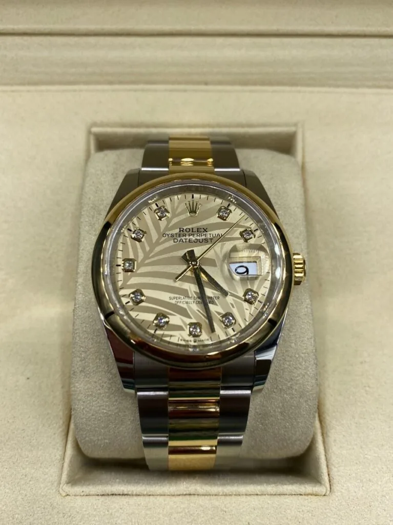 RLX Datejust 36mm 126203 Golden Palm Dial Domed Bezel Oyster Bracelet
