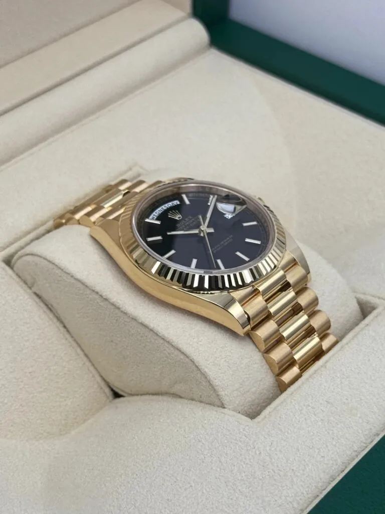 RLX Day-Date "President" 40mm Yellow Gold Black Index Dial - 228238