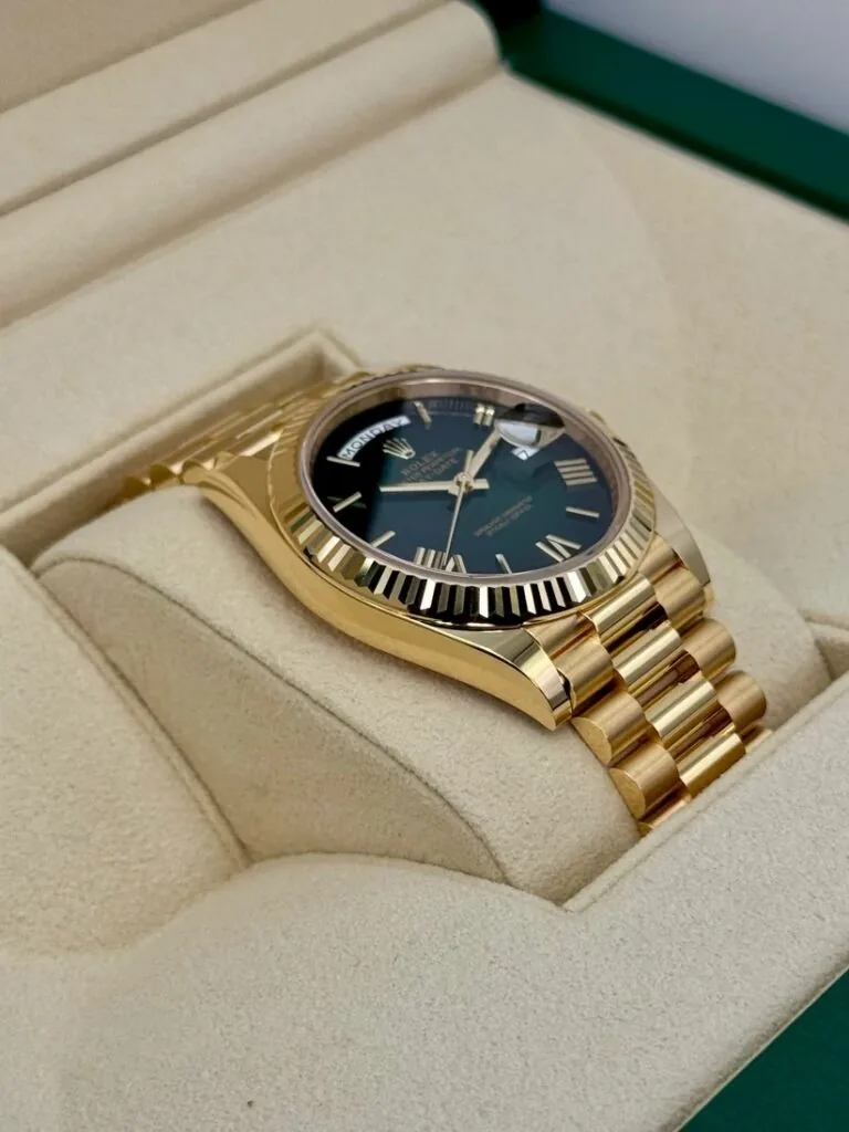 RLX Yellow Gold President Day Date 40mm Green Roman Ombre Dial - 228238