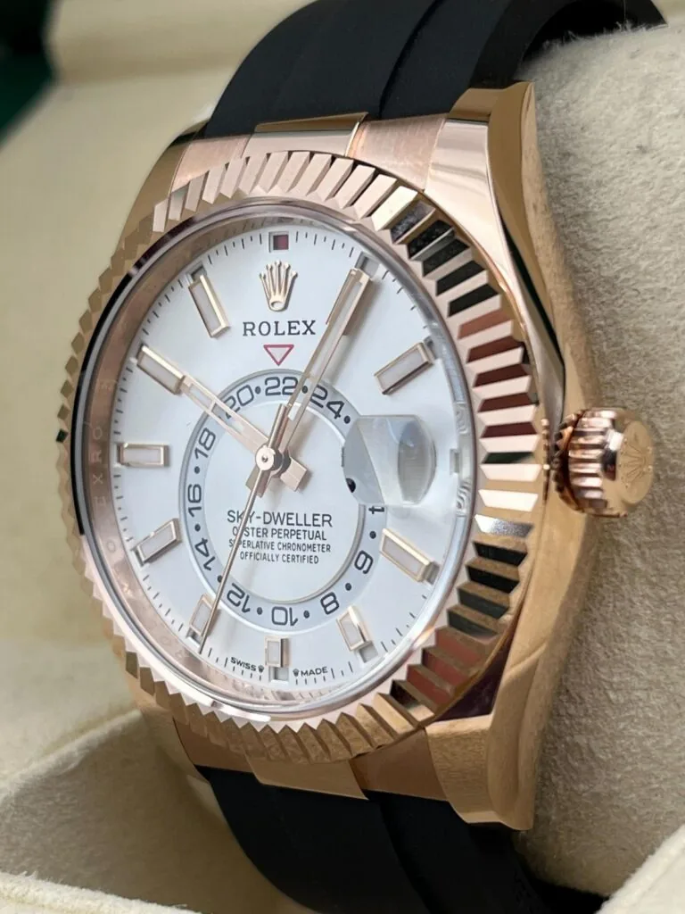 RLX Sky-Dweller 42mm Rose Gold White Dial Oysterflex - 336235