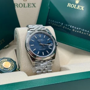 RLX Datejust 41mm Blue Fluted Motif Index Dial Jubilee Bracelet Watch - 126334