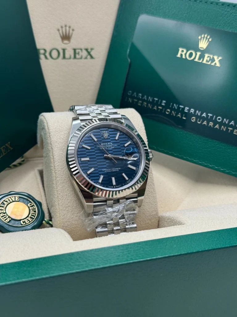 RLX Datejust 41mm Blue Fluted Motif Index Dial Jubilee Bracelet Watch - 126334