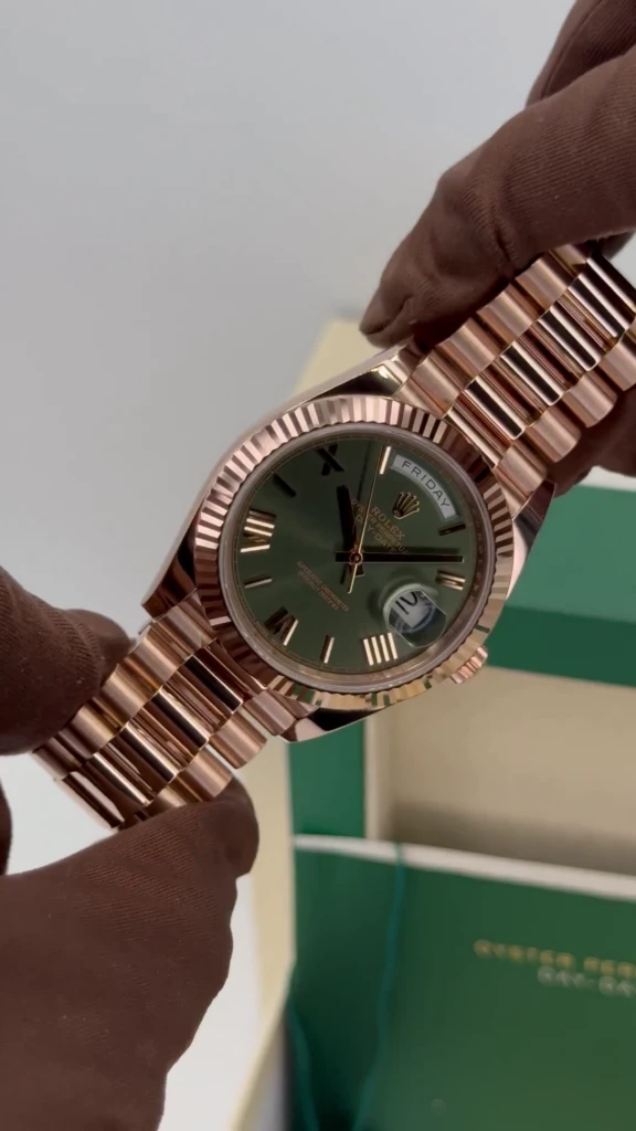 RLX Day-Date "President" 36mm Everose Gold Olive Green Roman Dial 128235