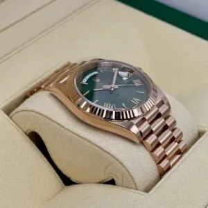 RLX Day-Date "President" 36mm Everose Gold Olive Green Roman Dial 128235