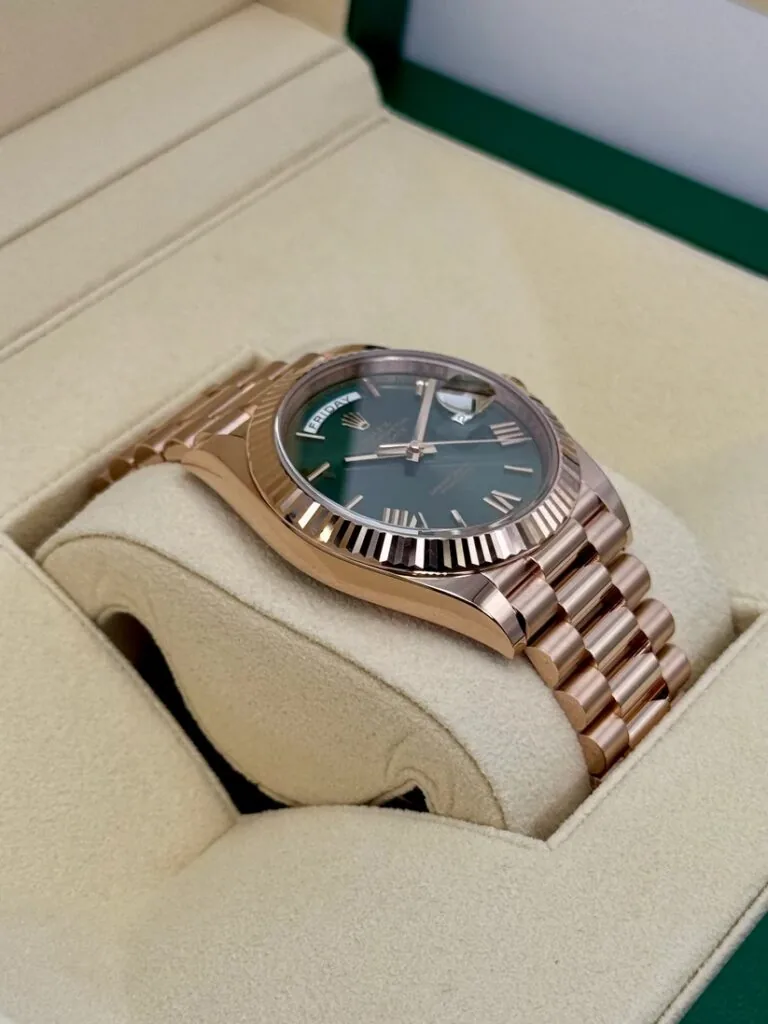 RLX Day-Date "President" 36mm Everose Gold Olive Green Roman Dial 128235