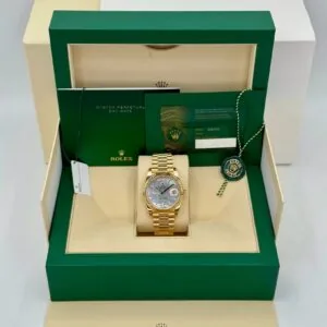 RLX Day-Date 40mm Yellow Gold President Mother of Pearl Diamond Baguette Dial - 228238