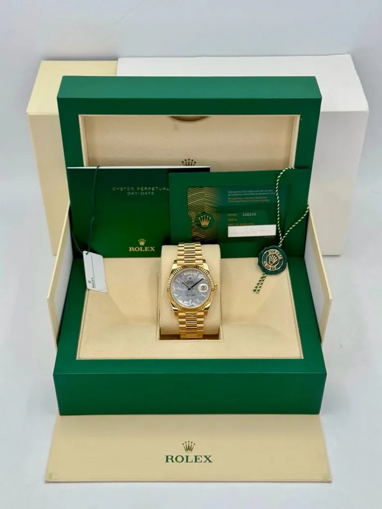 RLX Day-Date 40mm Yellow Gold President Mother of Pearl Diamond Baguette Dial - 228238