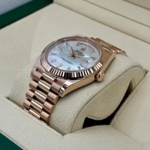 RLX Day-Date "President" 40mm Everose Gold Mother of Pearl Diamond Baguette Dial - 228235