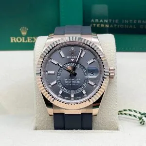 RLX Sky-Dweller 42mm Rose Gold Slate Dial Oysterflex - 336235