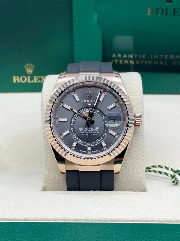 RLX Sky-Dweller 42mm Rose Gold Slate Dial Oysterflex - 336235