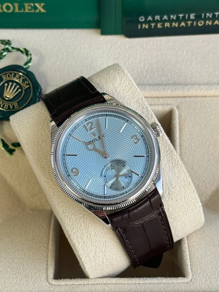 Rolex 1908 Platinum Ice Blue Dial Brown Alligator Strap - 52506-0002