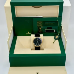 Rolex 1908 Yellow Gold Black Dial Black Alligator Strap - 52508-0002