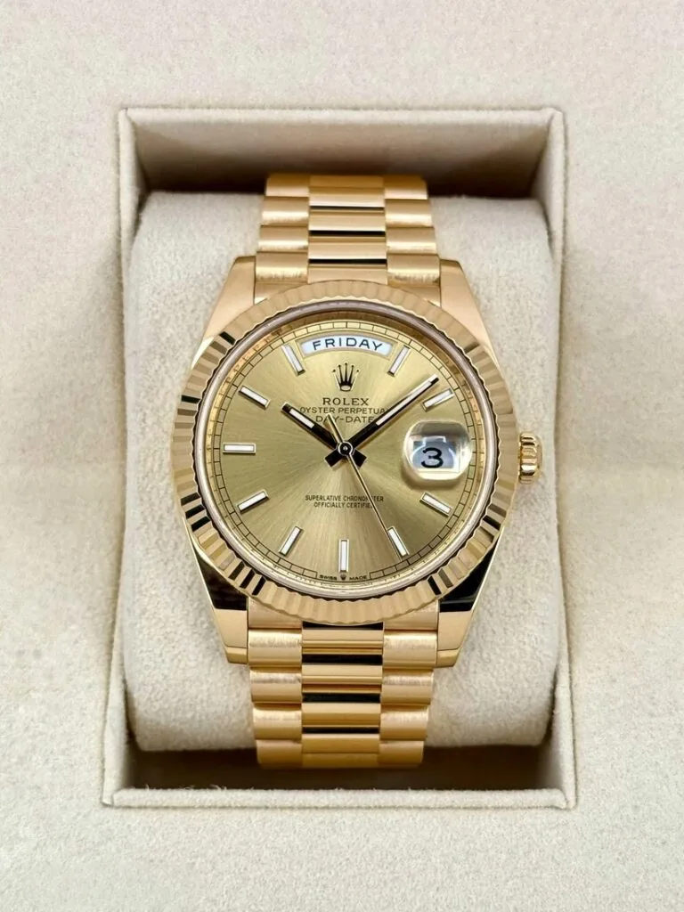 RLX Day-Date "President" 40mm Yellow Gold Champagne Index Dial - 228238