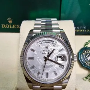 RLX Day-Date "President" 40mm White Gold Meteorite Diamond Baguette Dial - 228239