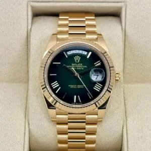 RLX Yellow Gold President Day Date 40mm Green Roman Ombre Dial - 228238