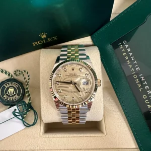 RLX Datejust 36mm 126233 Champagne Palm Motif Diamond Dial and Jubilee Bracelet Watch