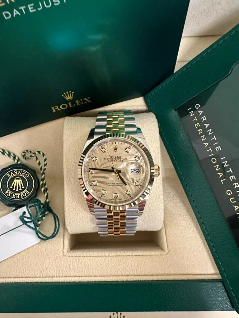 RLX Datejust 36mm 126233 Champagne Palm Motif Diamond Dial and Jubilee Bracelet Watch