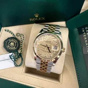 RLX Datejust 36mm 126233 Champagne Palm Motif Diamond Dial and Jubilee Bracelet Watch