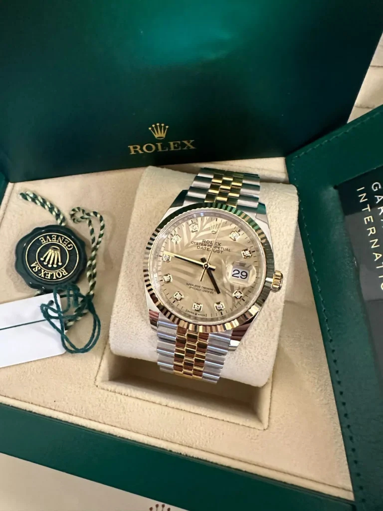 RLX Datejust 36mm 126233 Champagne Palm Motif Diamond Dial and Jubilee Bracelet Watch