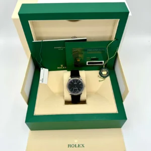 Rolex 1908 White Gold Black Dial Black Alligator Strap - 52509-0002