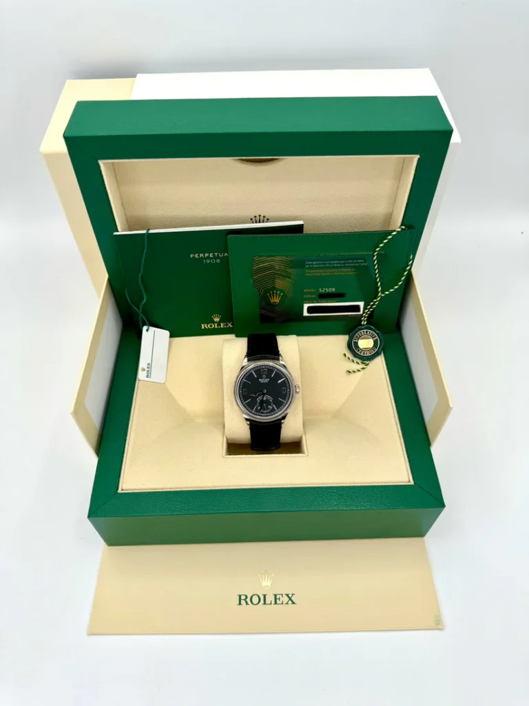 Rolex 1908 White Gold Black Dial Black Alligator Strap - 52509-0002