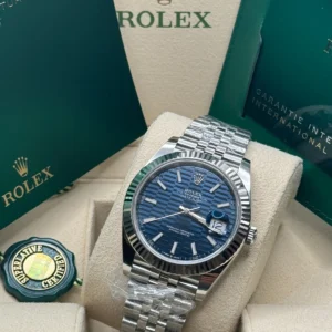 RLX Datejust 41mm Blue Fluted Motif Index Dial Jubilee Bracelet Watch - 126334