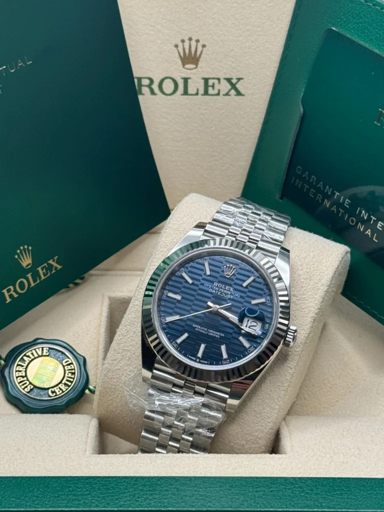 RLX Datejust 41mm Blue Fluted Motif Index Dial Jubilee Bracelet Watch - 126334