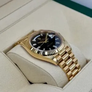 RLX Yellow Gold President Day Date 40mm Black Diamond Baguette Dial - 228238