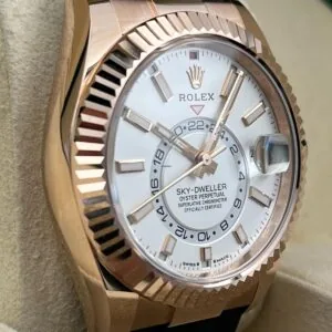 RLX Sky-Dweller 42mm Rose Gold White Dial Oysterflex - 336235