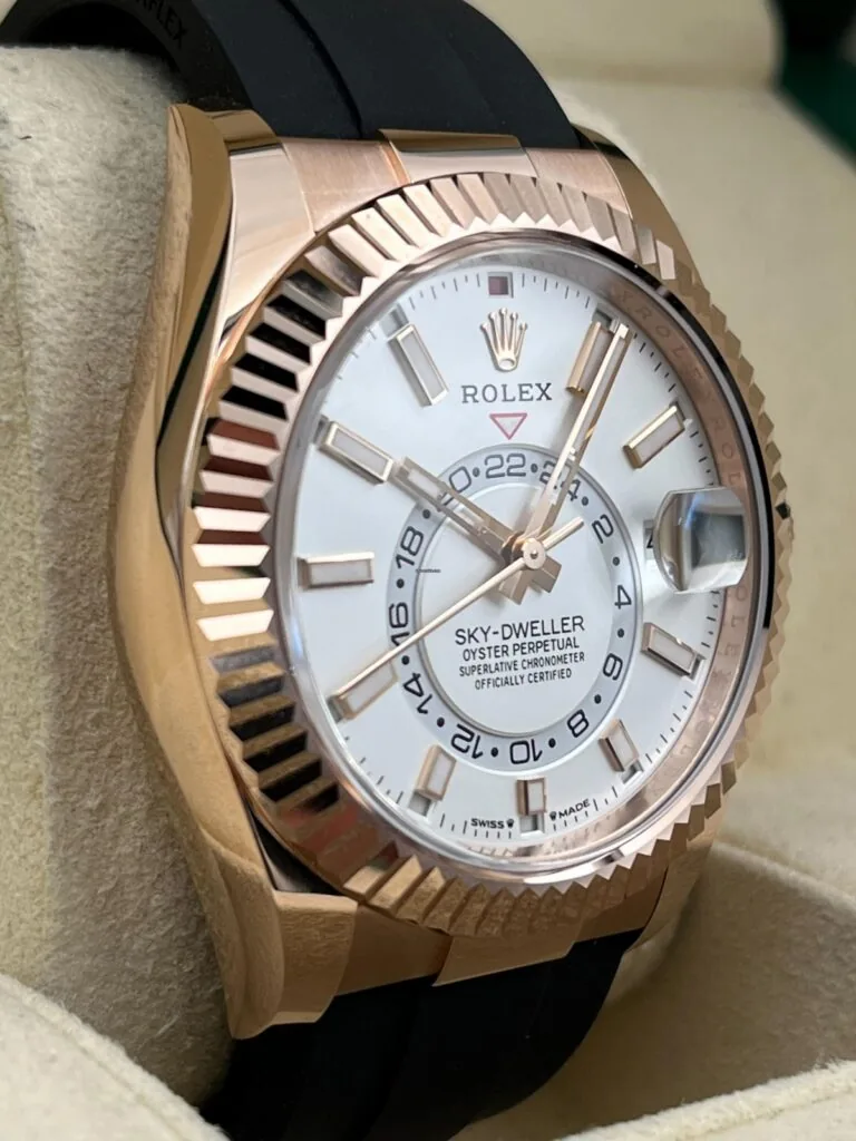 RLX Sky-Dweller 42mm Rose Gold White Dial Oysterflex - 336235