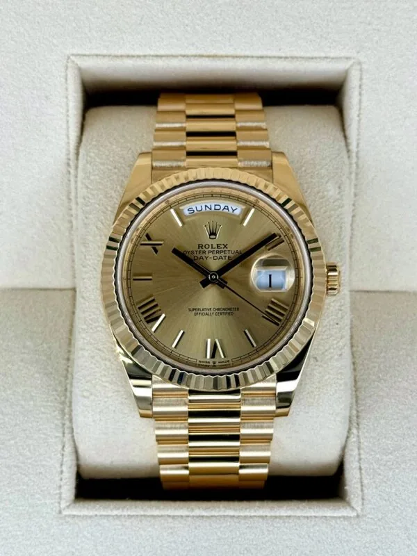 RLX Day-Date "President" 40mm Yellow Gold Champagne Roman Numeral Dial - 228238