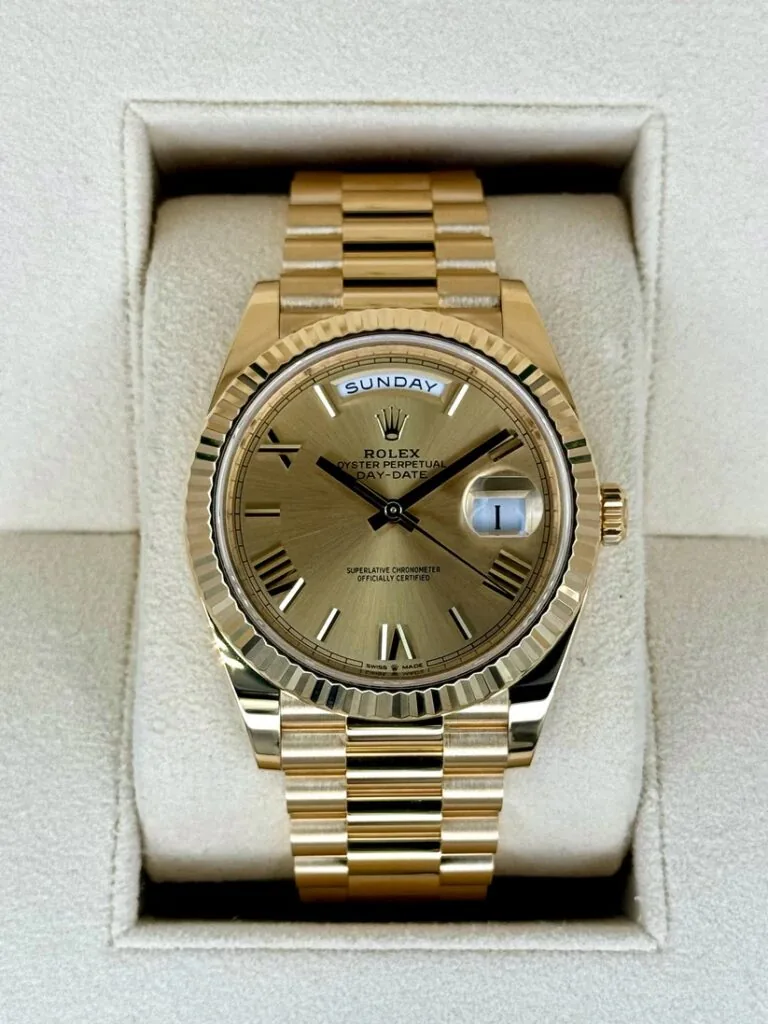RLX Day-Date "President" 40mm Yellow Gold Champagne Roman Numeral Dial - 228238