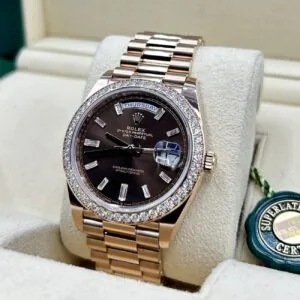 RLX Day-Date 40mm Chocolate Baguette Diamond Dial Diamond Bezel Dial Watch 228345RBR