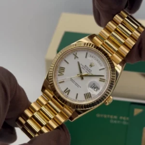 RLX Day-Date "President" 40mm Yellow Gold White Roman Dial - 228238
