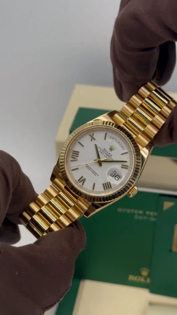 RLX Day-Date "President" 40mm Yellow Gold White Roman Dial - 228238