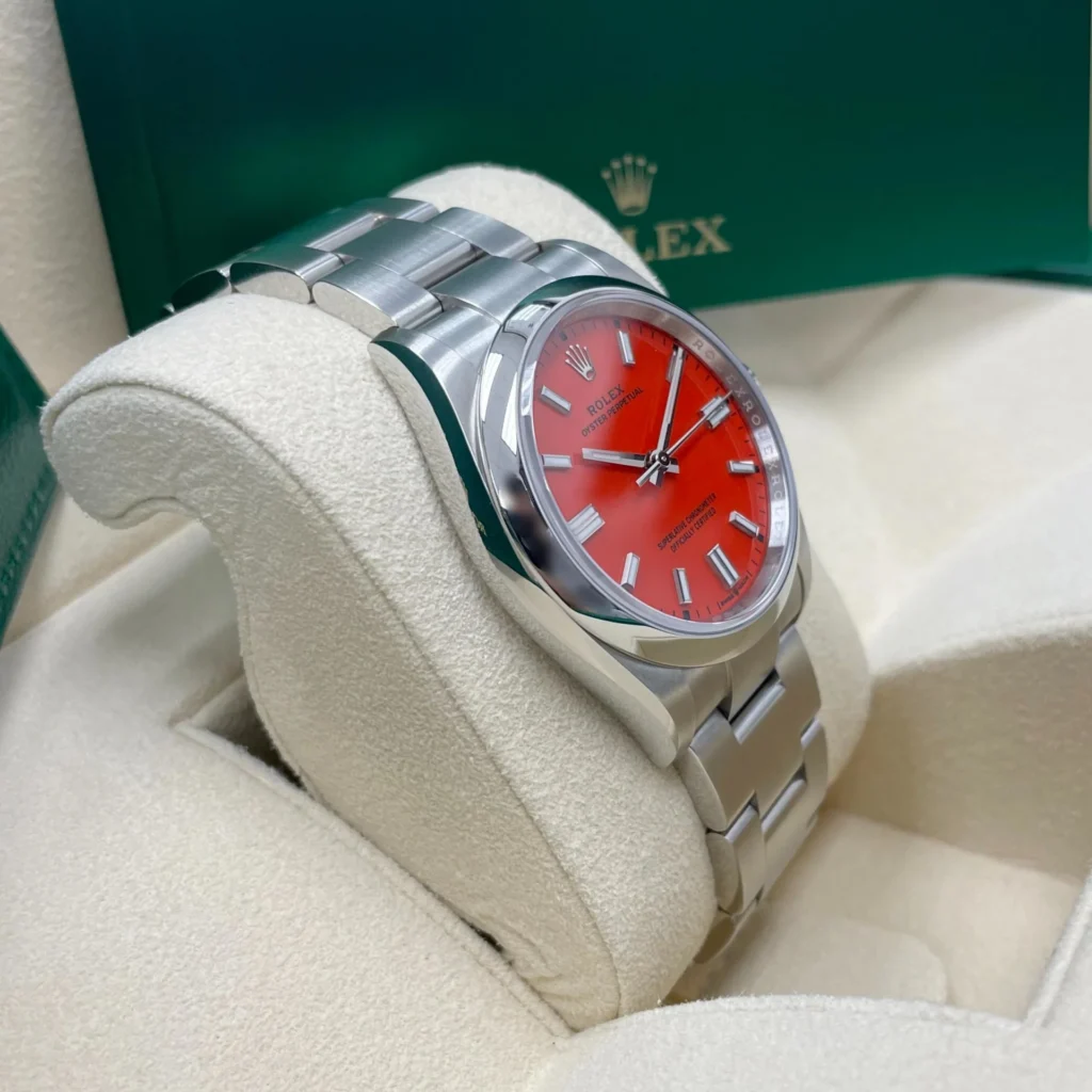 RLX Oyster Perpetual 36mm 126000-0007 Coral Red Dial Steel Watch