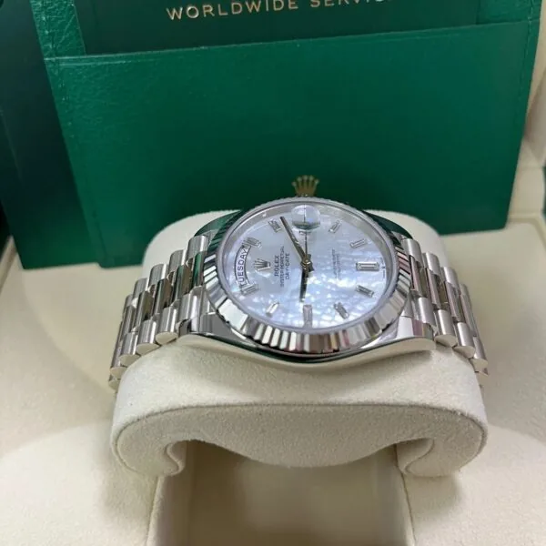 RLX Day-Date "President" 40mm White Gold Mother of Pearl Diamond Baguette Dial - 228239