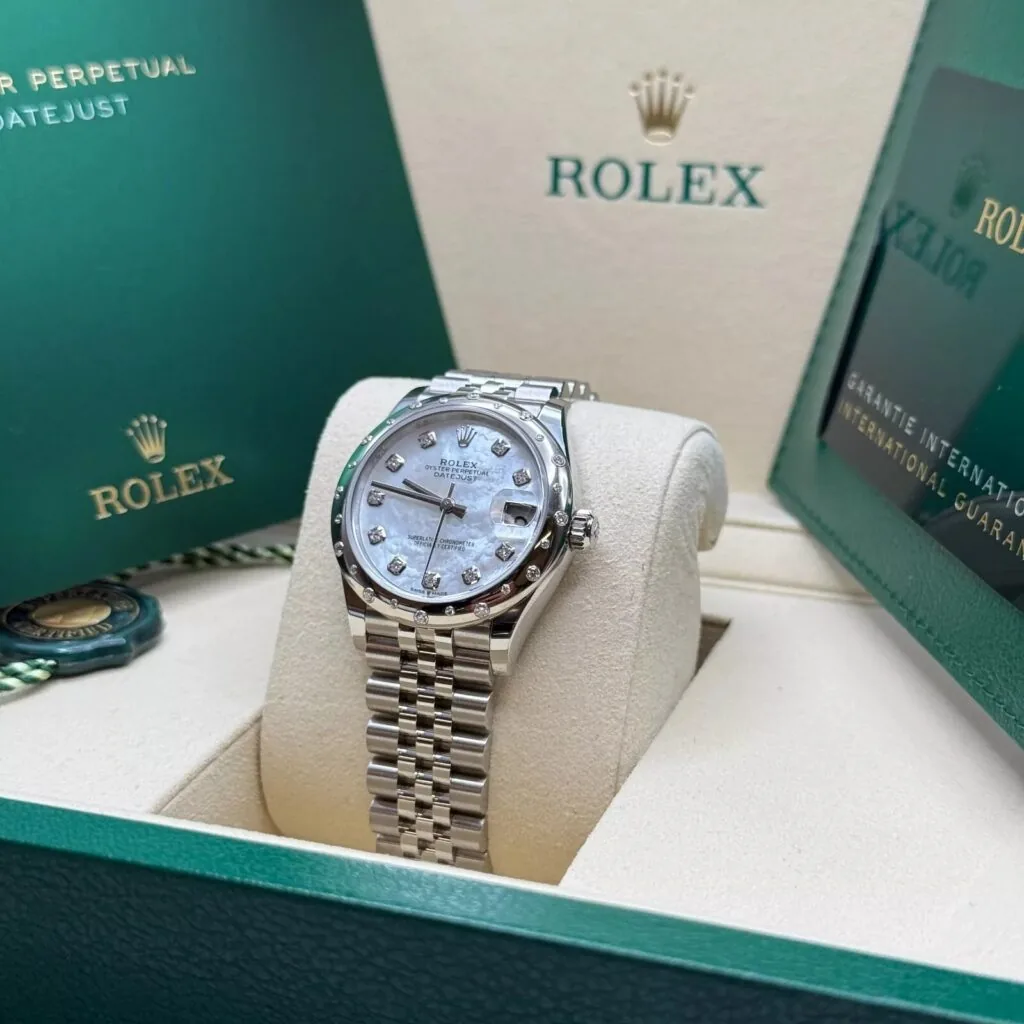 RLX Datejust m278344-0005/0006 Mother-of-Pearl Dial 31mm Domed Diamond Oyster Watch