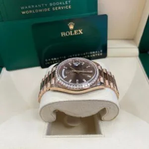 RLX Day-Date 40mm Chocolate Baguette Diamond Dial Diamond Bezel Dial Watch 228345RBR